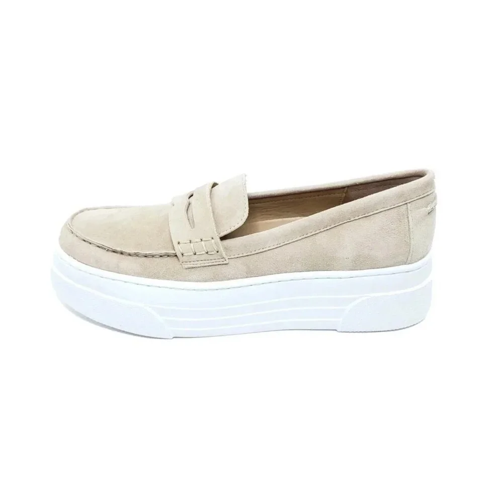 J/Slides NYC Platform AVA Loafer Beige Suede Slip-On Womens Size US 8.5